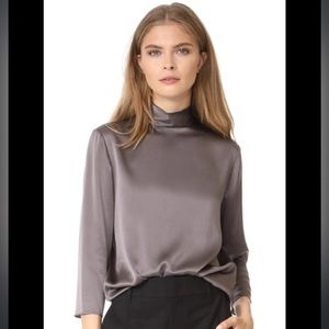 Vince Mock Neck Silk Satin Blouse In Oil - XS